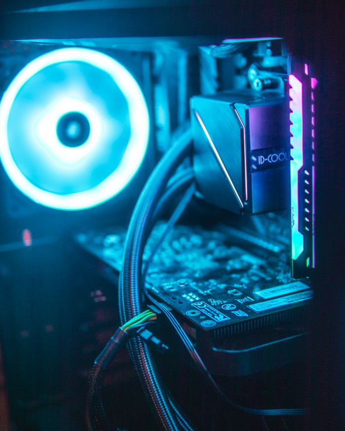 stats-img Vibrant RGB lighting on modern computer hardware components inside a desktop.